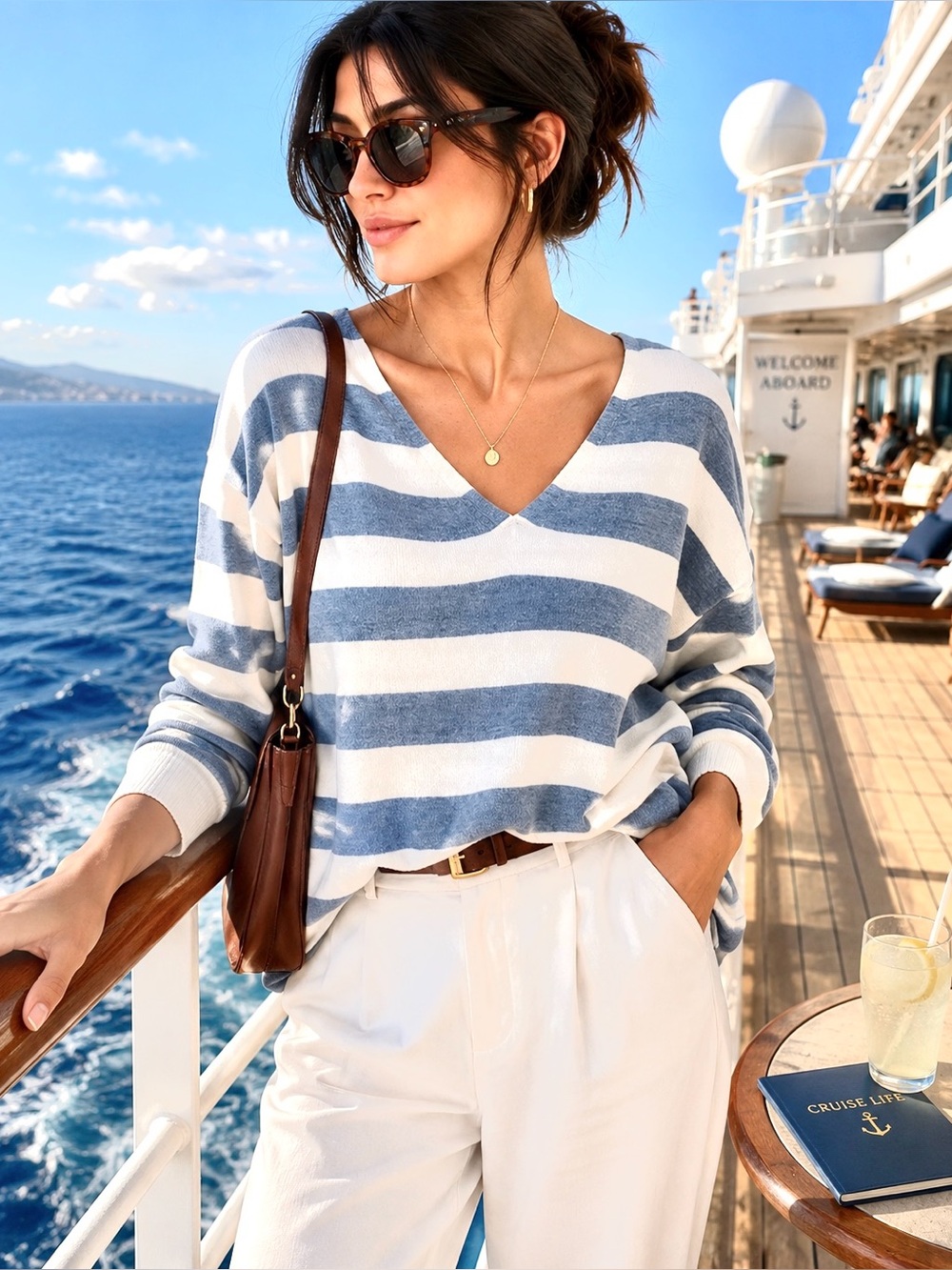 💙🤍ONLY Blue and White Striped V-Neck Sweater